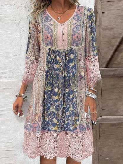 💃Printed vintage lace dress