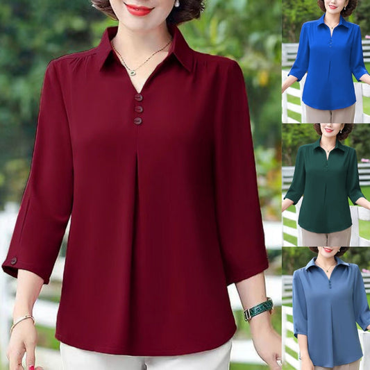Women's Casual Solid Color Collared Neck Shirt