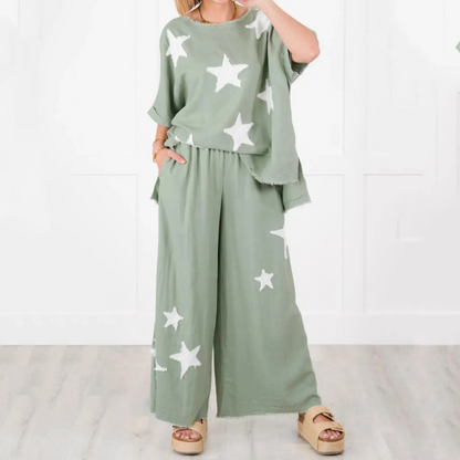 Two-piece women's star patch set with short sleeves
