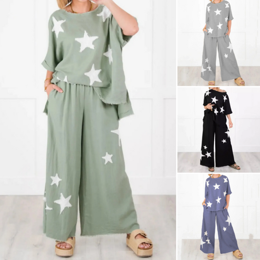Two-piece women's star patch set with short sleeves