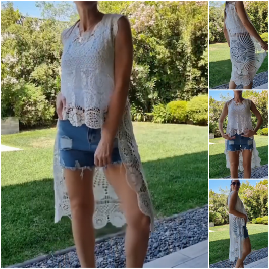 Women's Crochet Sleeveless Cover Up Long Vest