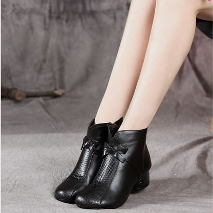 Women's Side Zipper Mid Chunky Heel Ankle Boots