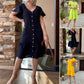 Women's Fashion Solid Color V-Neck Button Loose Dresses