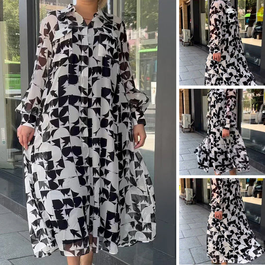 Women’s Elegant Abstract Pattern Flowy Dress