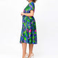 Women's Short Sleeve Waisted Printed Midi Dress