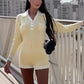 Fashion Long Sleeve Knit V-Neck Short Jumpsuit