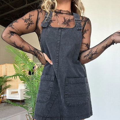 Women's Washed Denim Sleeveless Overall Dress