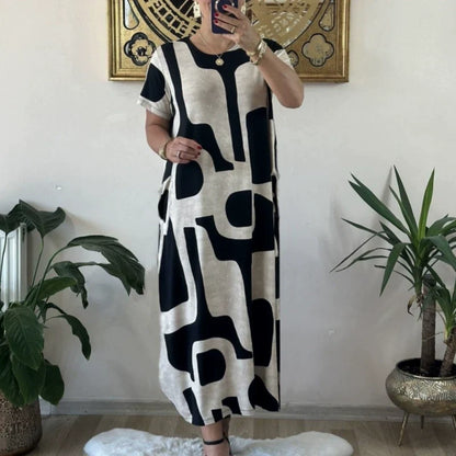 Women's Trendy Print Short Sleeve Loose Fit Dress