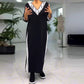Women's V-Neck Contrast Color Ankle Length Dress