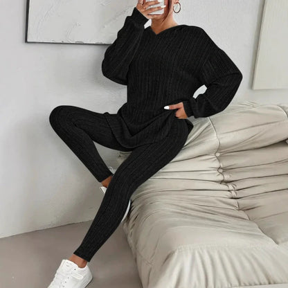 Women's Cozy Hooded Top & Leggings Two-Piece Set