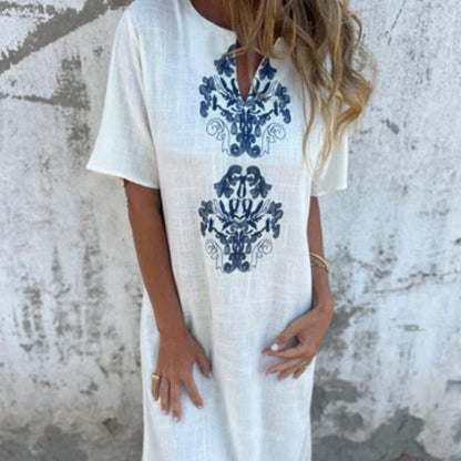 Women's Printed Casual V-Neck Short Sleeve Dresses