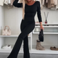 Women's Solid Color Skinny Long Sleeve Backless Jumpsuit