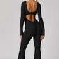 Women's Solid Color Skinny Long Sleeve Backless Jumpsuit
