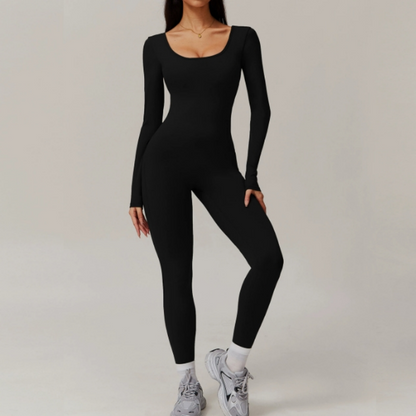 Women's Solid Color Skinny Long Sleeve Backless Jumpsuit