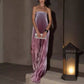 Ombre Strapless Pleated Evening Dress