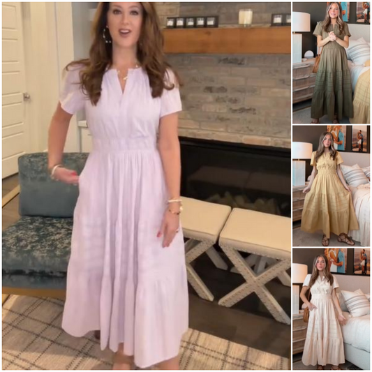 Women's Casual Summer Short-Sleeve V-Neck Long Dresses