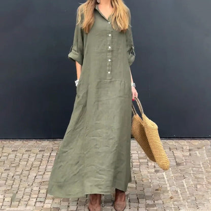 Summer Cotton-Linen Blend Maxi Dress