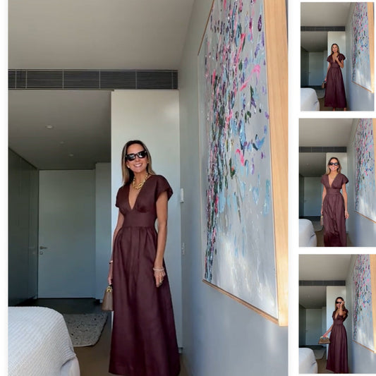 Women’s Solid Color Deep V Maxi Dress