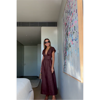 Women’s Solid Color Deep V Maxi Dress