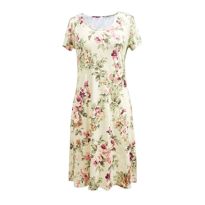 Women's Casual Round Neck Floral Print Short Sleeve Dresses