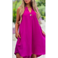 ✈️Free Shipping 👗Solid Color Sleeveless V-Neck Dress with Button Decoration