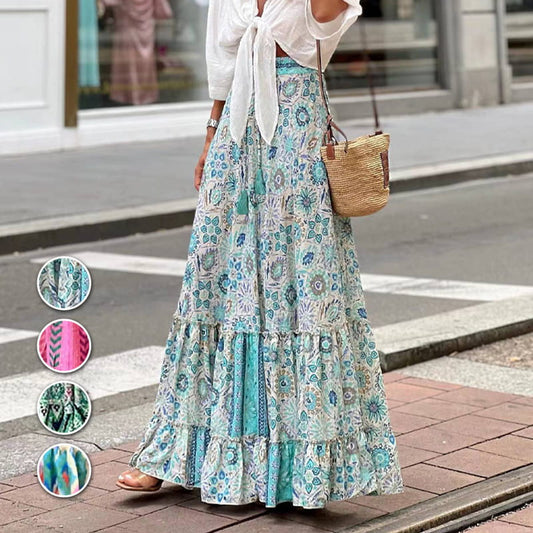 Summer Vacation Printed Half Long Skirt