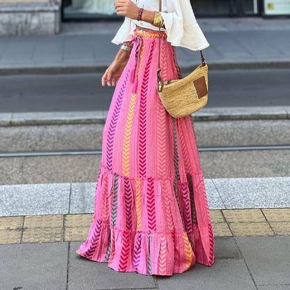 Summer Vacation Printed Half Long Skirt