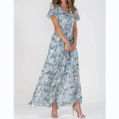 Short Sleeve Long Dress with Floral Print