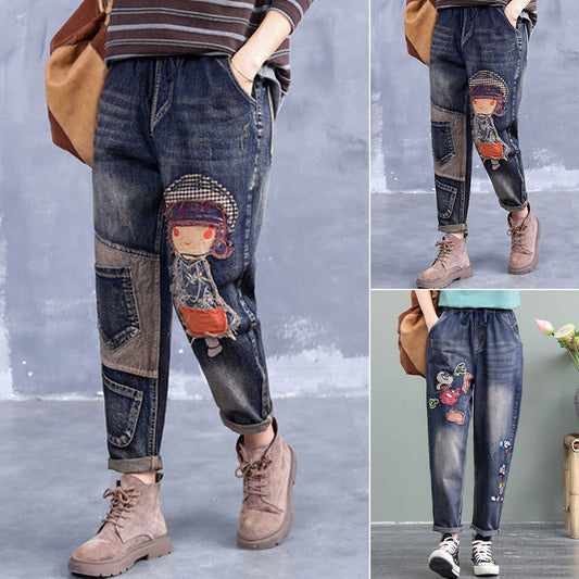 Relaxed-Fit Retro Embroidered Harem Pants