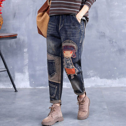 Relaxed-Fit Retro Embroidered Harem Pants