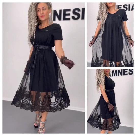 Women's Black Printed Cotton Dress