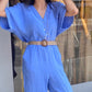 Women's Short Sleeve V-Neck Button Jumpsuit