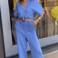 Women's Short Sleeve V-Neck Button Jumpsuit