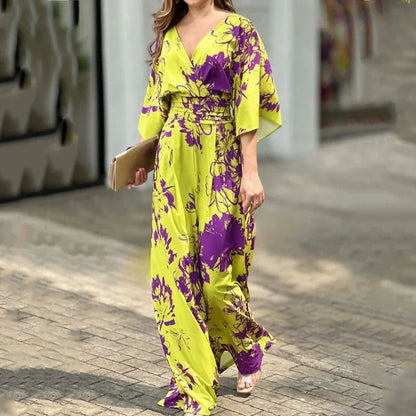 Women’s Trendy Floral Print V-Neck Wide Leg Jumpsuit