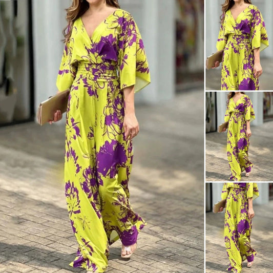 Women’s Trendy Floral Print V-Neck Wide Leg Jumpsuit