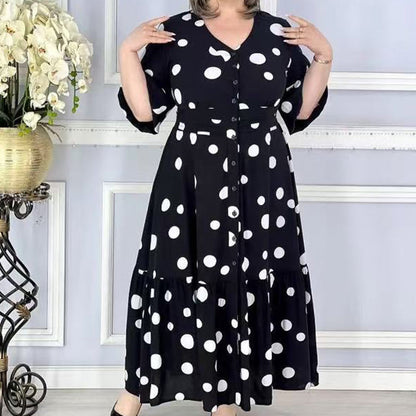 Women’s Elegant V-Neck Polka Dot  Dress