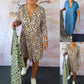 Women's Loose V-Neck Leopard Print Dress