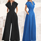 👗 50% OFF NOW! ✨ Women's V-Neck Short Sleeve Wide-Leg Jumpsuit – Flowy & Elegant – Pockets & Solid Color 🌿