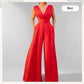 👗 50% OFF NOW! ✨ Women's V-Neck Short Sleeve Wide-Leg Jumpsuit – Flowy & Elegant – Pockets & Solid Color 🌿