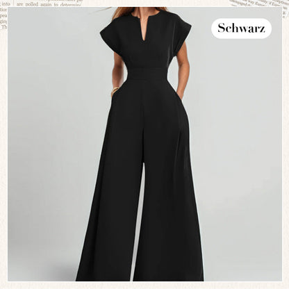 Women's V-Neck Short Sleeve Wide-Leg Jumpsuit