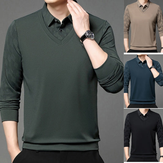 Men's Casual Faux Two-Piece Long-Sleeve Top