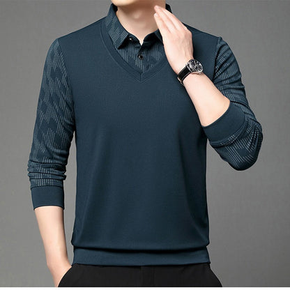 Men's Casual Faux Two-Piece Long-Sleeve Top