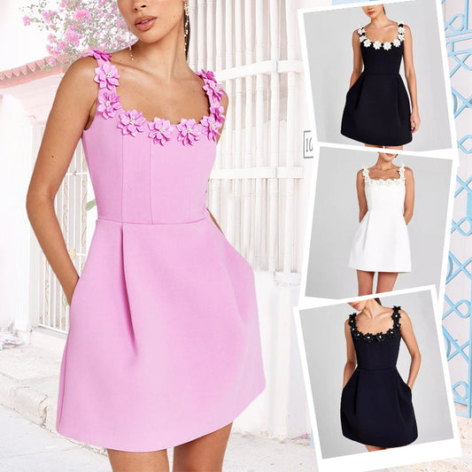 🌸NEW HOT SALE✨✈️Free shipping✈️ Women's Elegant Floral Square Neck Pocket Dress – Effortless Style & Comfort!