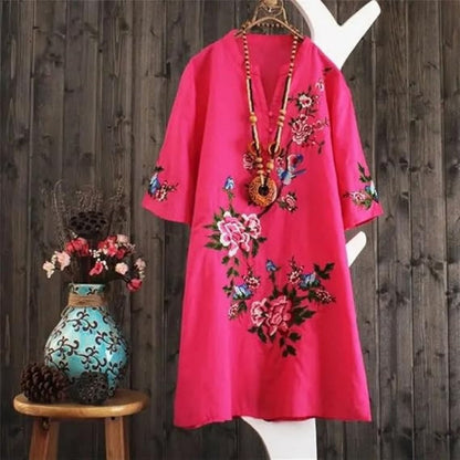 Women's V-Neck Floral Print Loose Dress