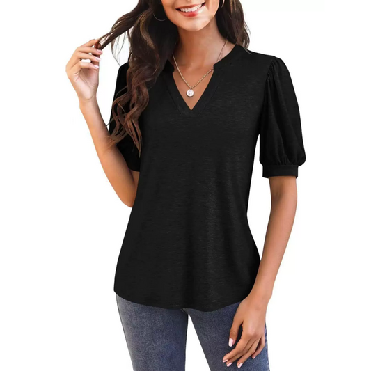 💥Last Day Special Sale 49% OFF👚Women's V-Neck Casual Puff Short Sleeve Top Elegant T-Shirt