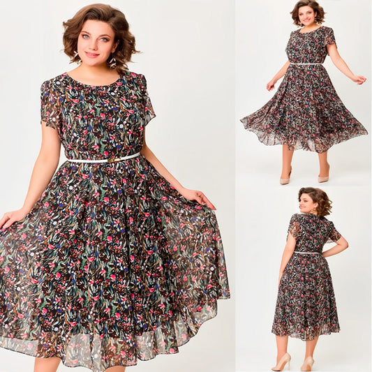 🔥Mother's Day Hot Sale 50%🌸Flowy Floral Dress with Delicate White Belt