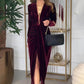 Classic Elegant Pleated Deep V Slit Dress