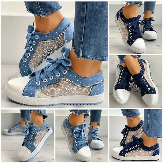 👟2025 New Design🙋‍♀️✨Ladies Casual Flat Round Toe Lace Up Low Top Shoes