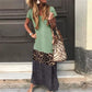 Women’s Color Block Short Sleeve Long Dress