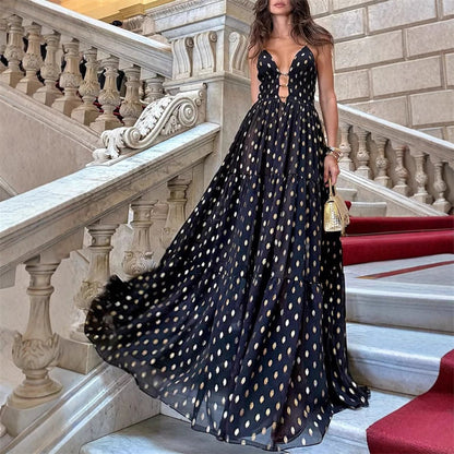 Spaghetti Strap Polka Dot Maxi Dress